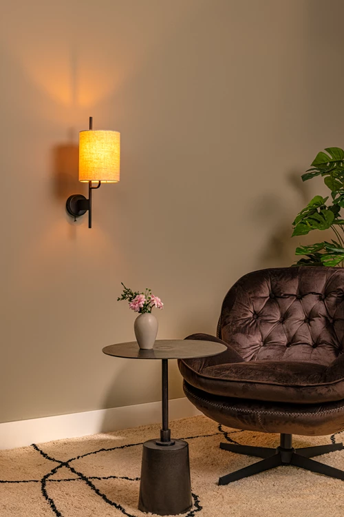 Lucide MAGIC - Wandlamp - 1xE27 - Met USB oplaadpunt - Zwart - sfeer 1